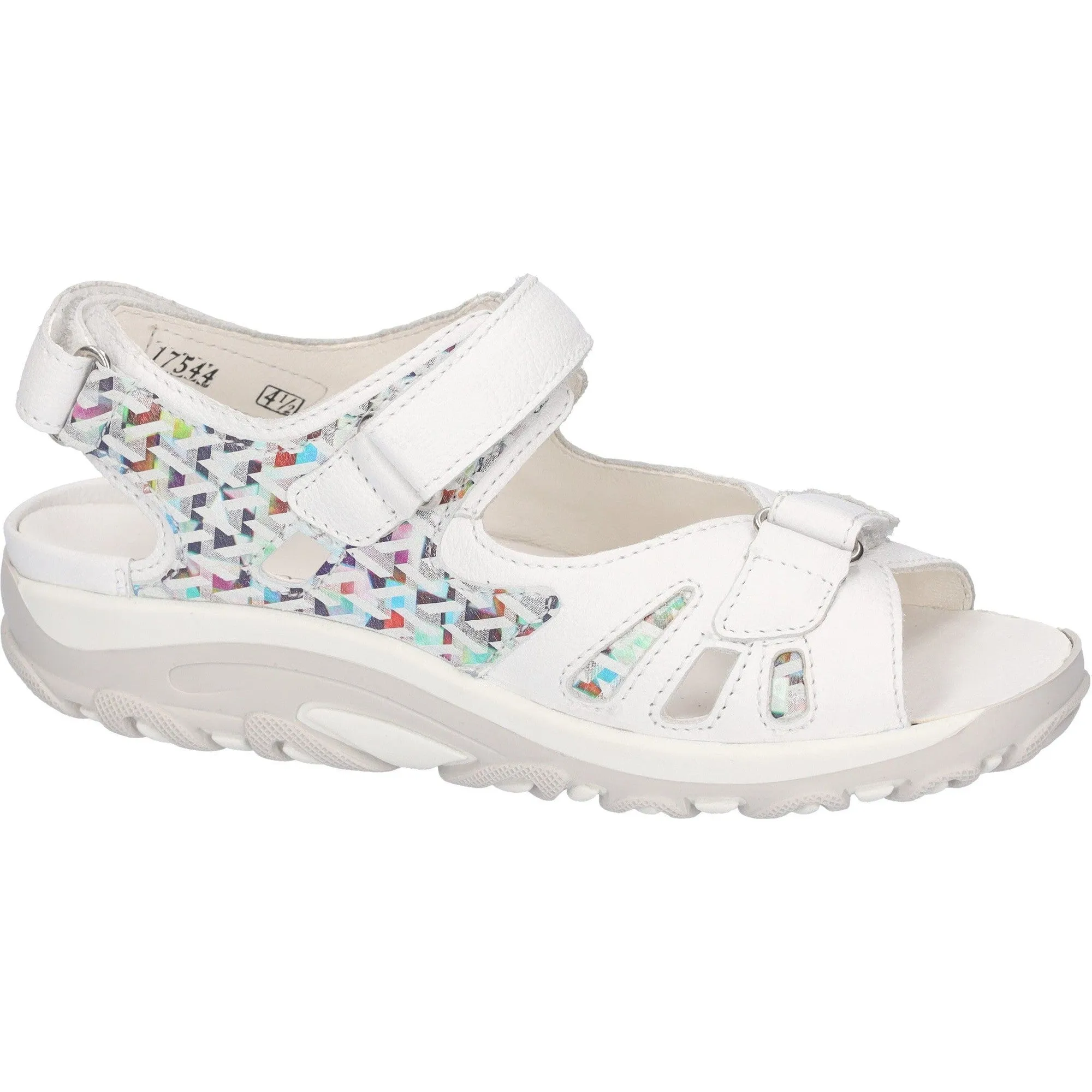 Waldlaufer 448001 233 150 Hanni Ladies White Multi Leather Arch Support Touch Fastening Sandals