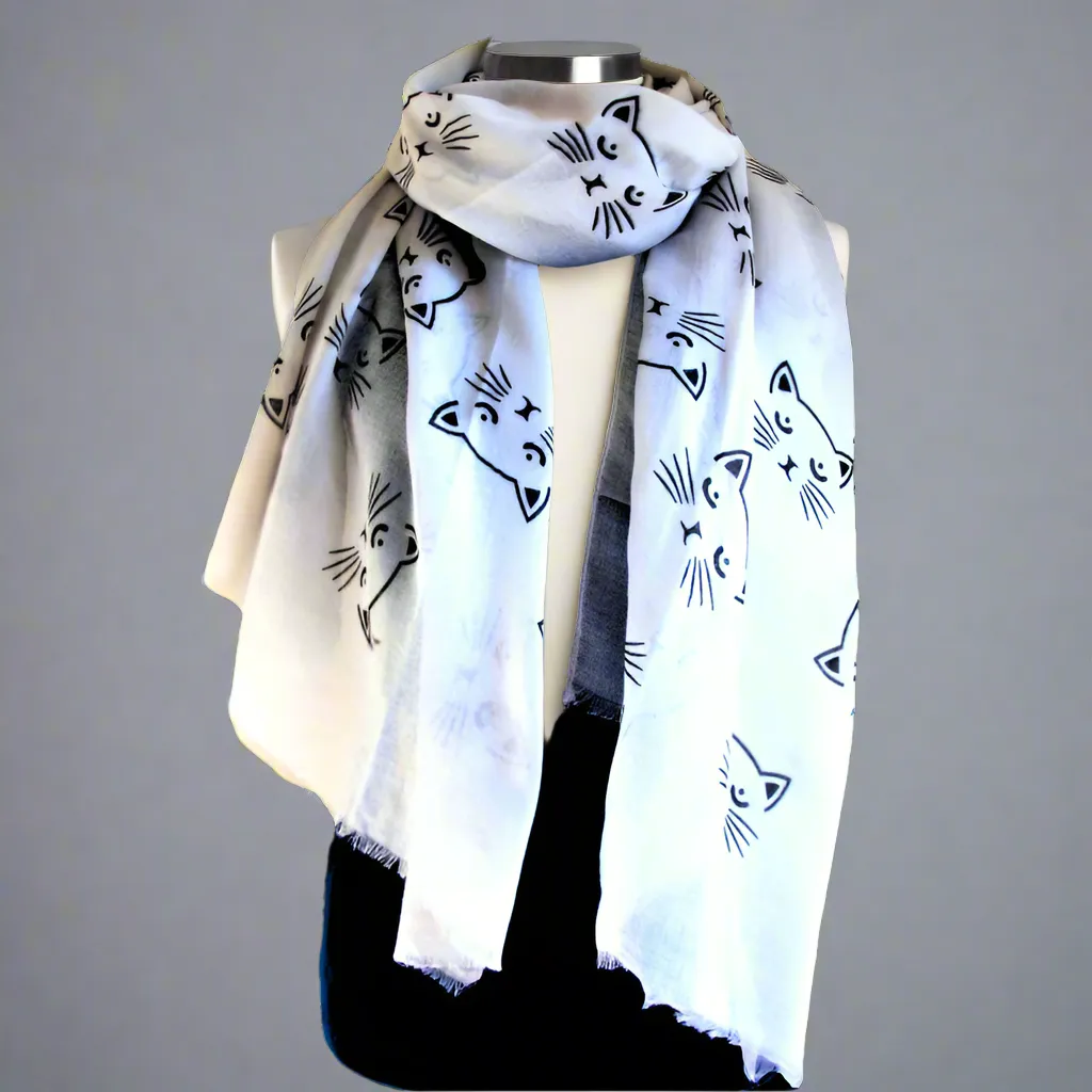 White Black Cat Face Scarf