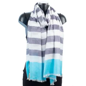 York Scarves - Simple Summer Pashmina Banded Design: Navy Turquoise